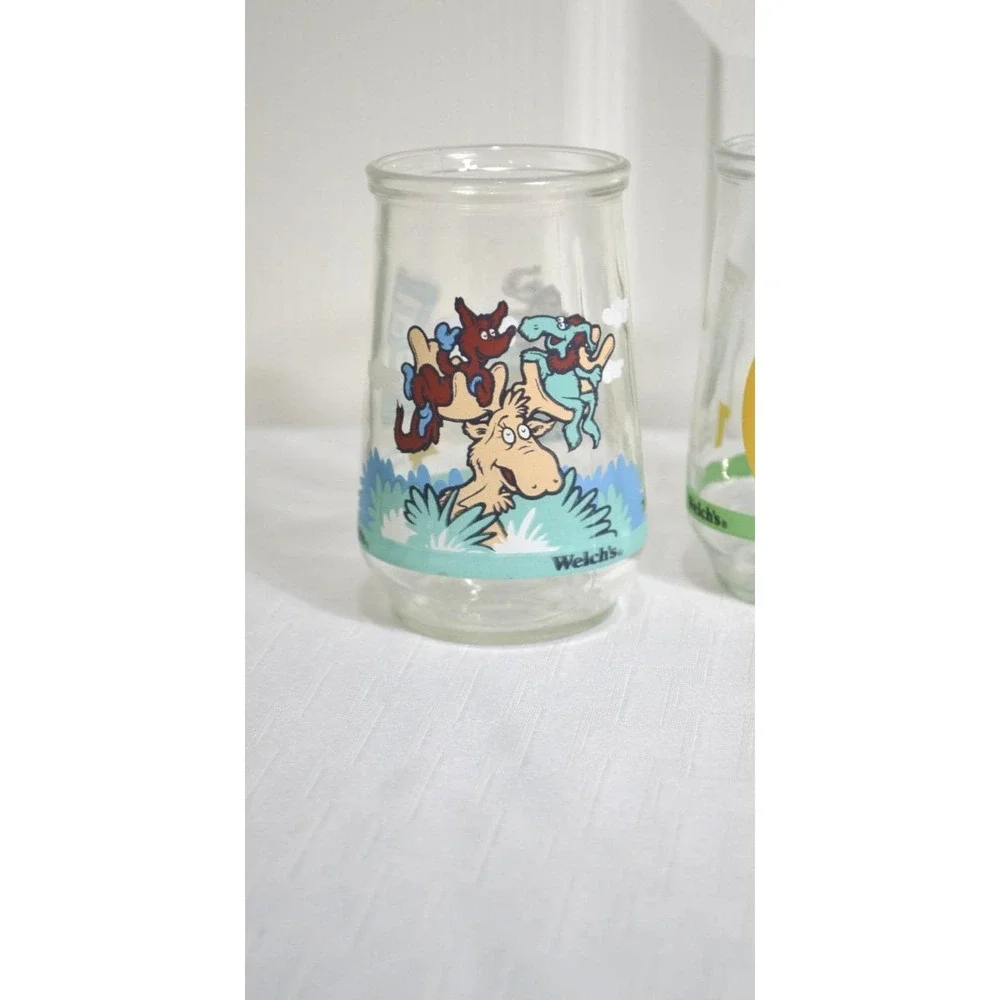 Vintage 1996 Welch Cat in The Hat Glass Jelly Jars, Complete Set of 6 Jars